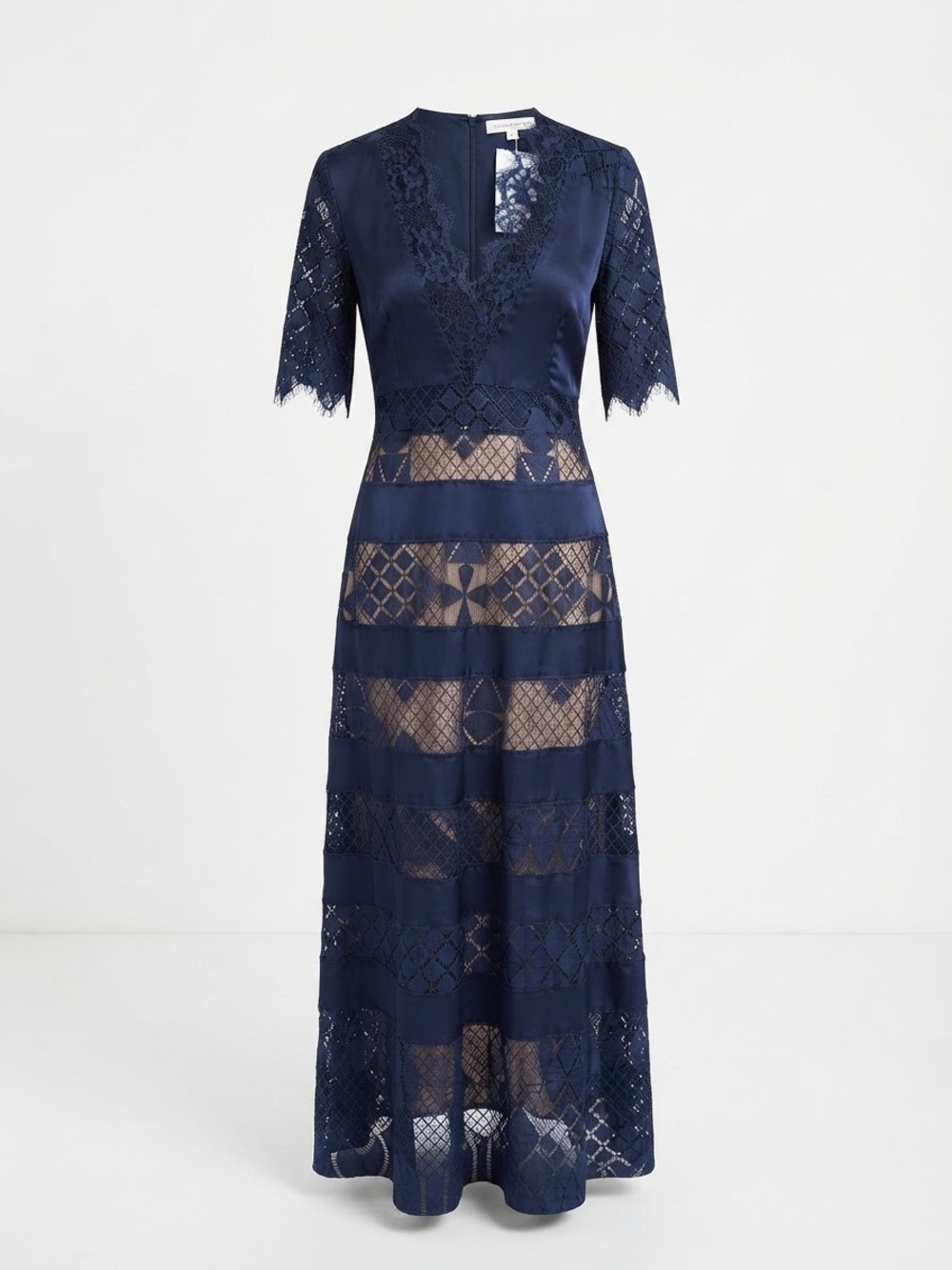 foxiedox Navy Lace Maxi Dress with Sheer Panels